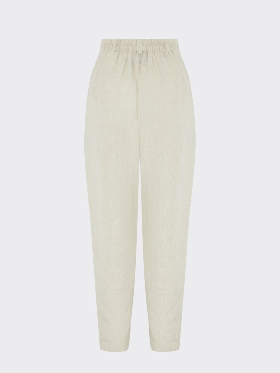 Women's Linen Suit Trousers in Beige with Trim | Sustainable | Fanfare