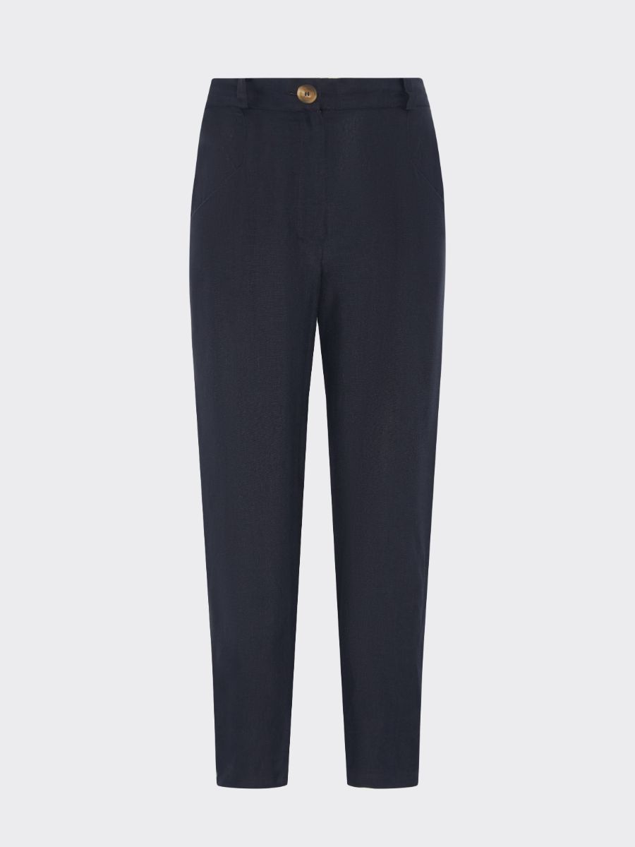 Women's Linen Suit Trousers in Navy with Trim | Sustainable | Fanfare