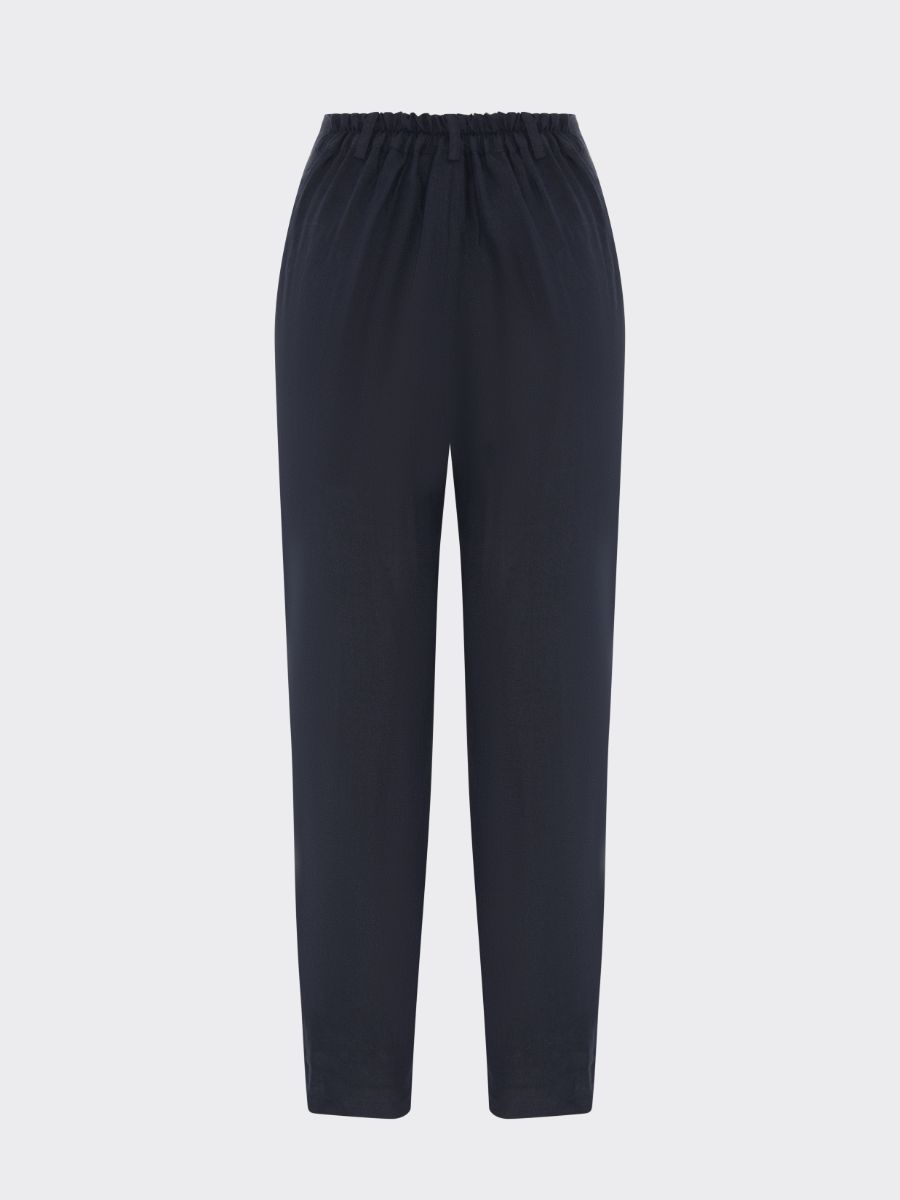 Women's Linen Suit Trousers in Navy with Trim | Sustainable | Fanfare