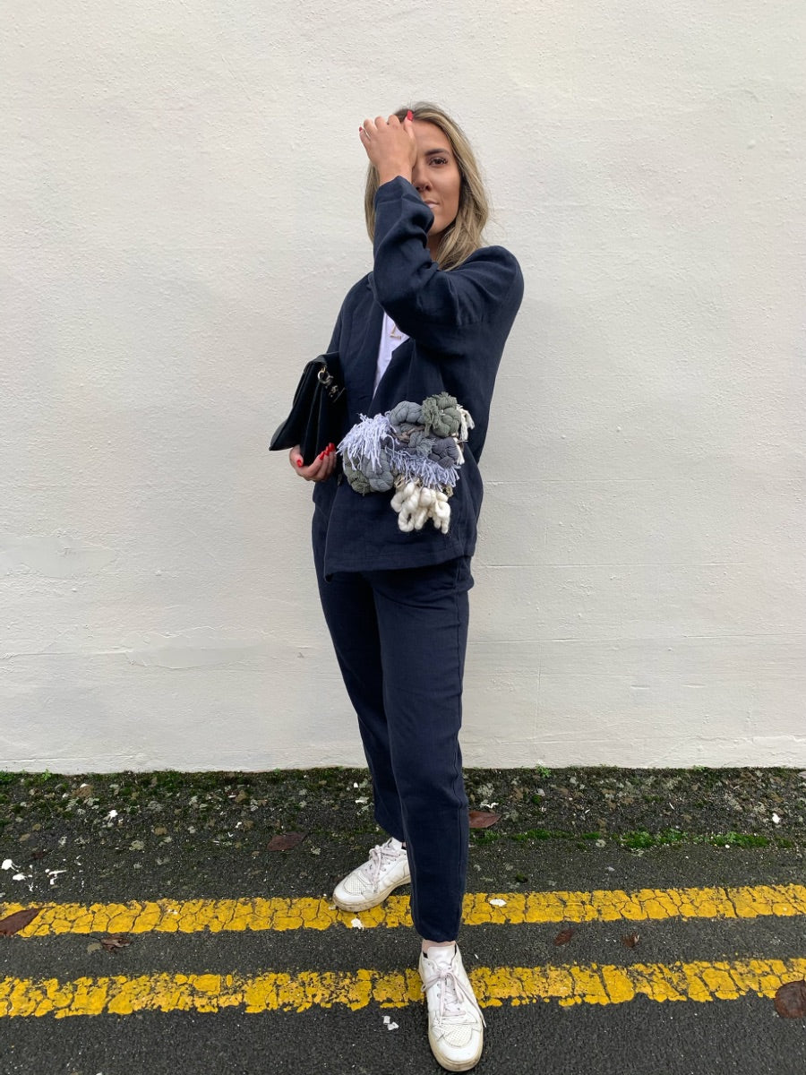 Women's Linen Suit in Navy with Trim | Sustainable | Fanfare