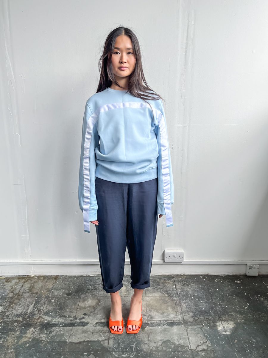 Oversized Blue Jumper With White Stripe