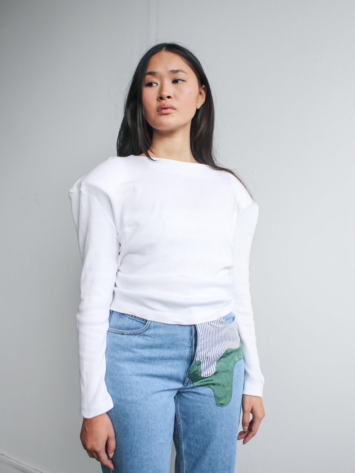 Women's White Top With Shoulder Pads | Organic Cotton | Fanfare
