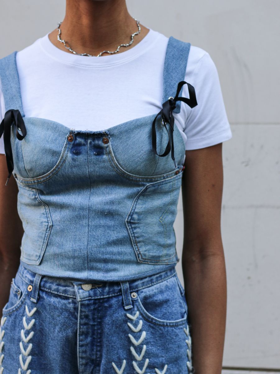 DIY denim corset top - JEANS upcycle - how to turn jeans into a top 