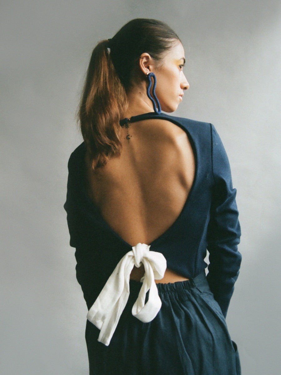 Women's Backless Jumper in Navy | Organic Cotton | Fanfare