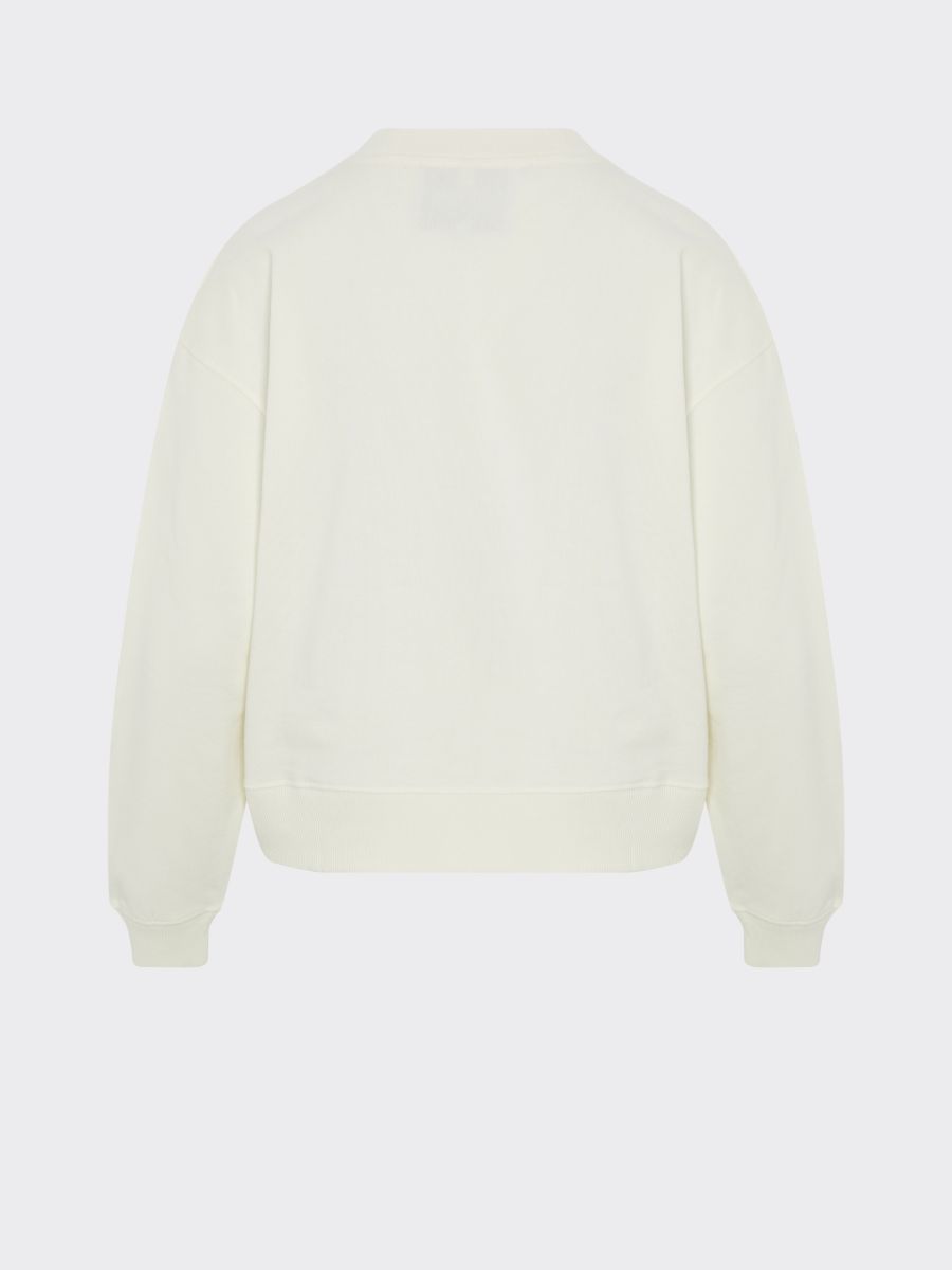 Women's White Oversized Jumper with Patterned Trim | Organic Cotton | Fanfare