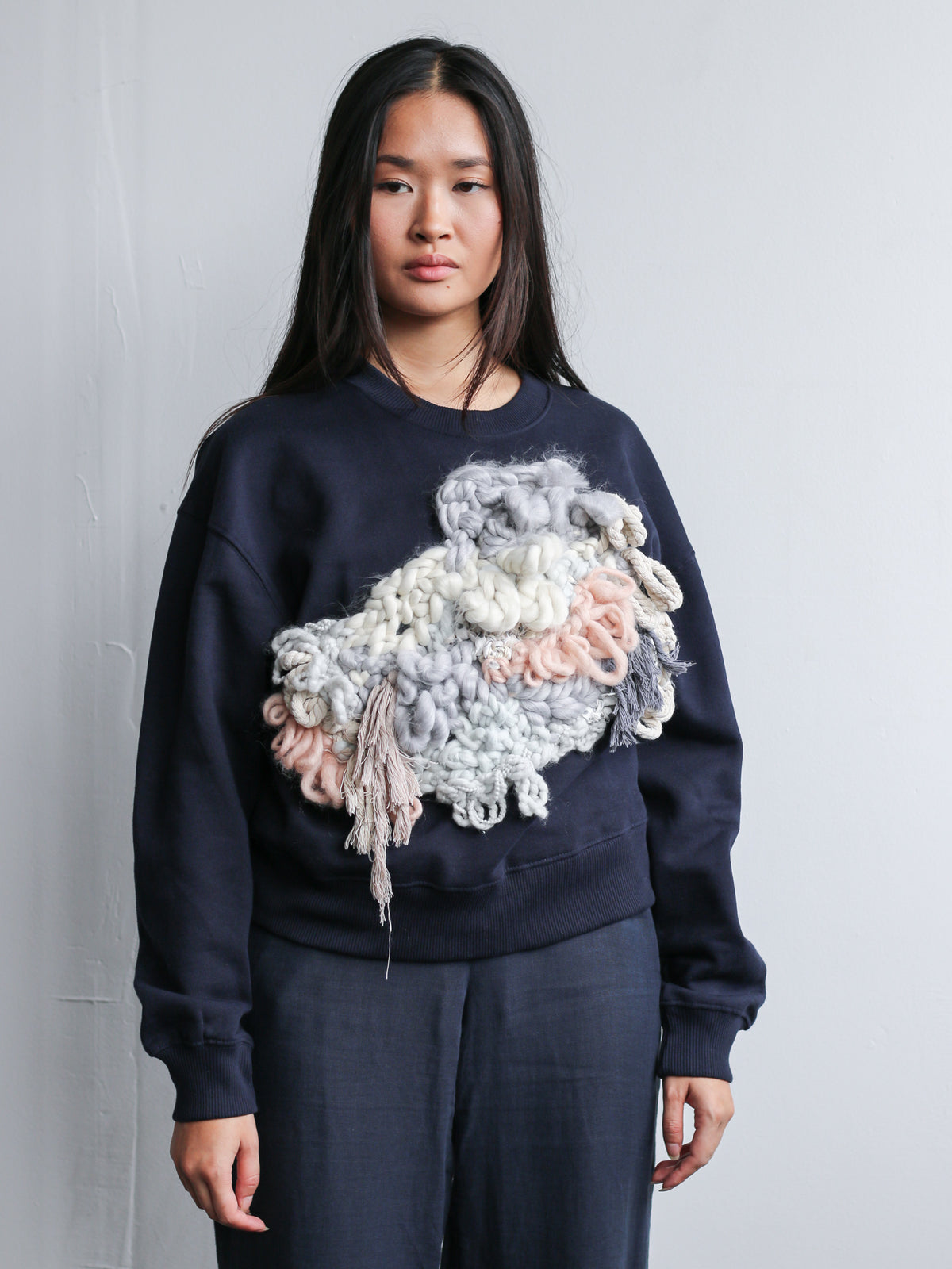 Women's Navy Jumper with Cotton Wool Front | Organic | Fanfare