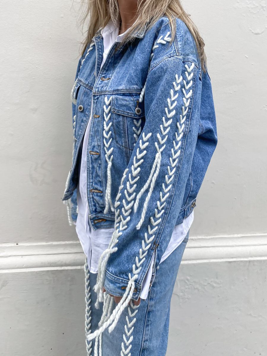 Women's Blue Denim Jacket with White Thread | Sustainable | Fanfare