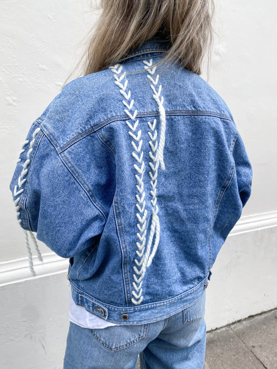 Women's Blue Denim Jacket with White Thread | Sustainable | Fanfare