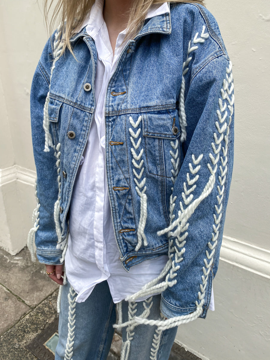 Women's Blue Denim Jacket with White Thread | Sustainable | Fanfare