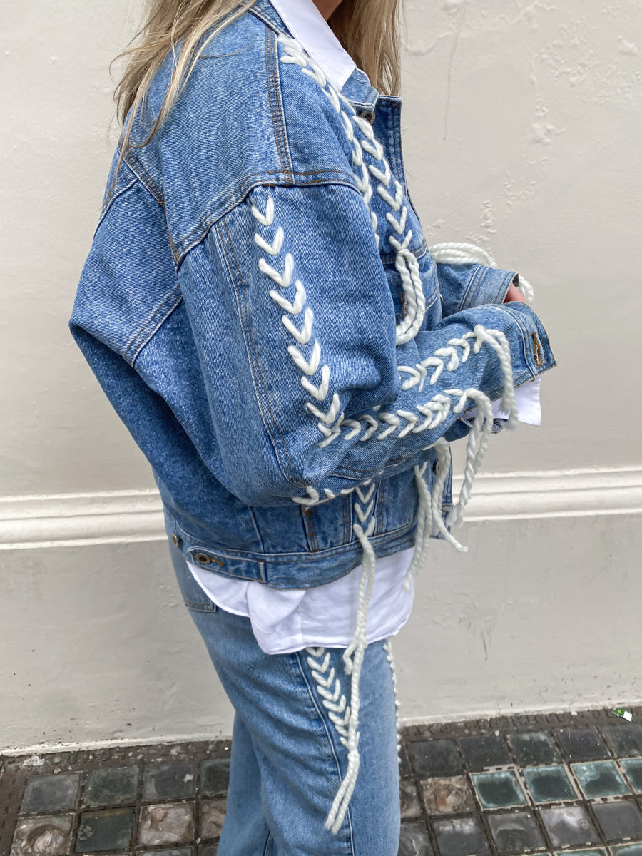 Women's Blue Denim Jacket with White Thread | Sustainable | Fanfare