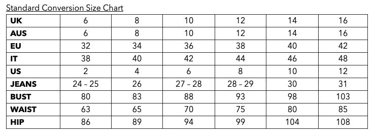 Fanfare's clothing size guide, sustainable & ethical clothing brand, made in the UK.