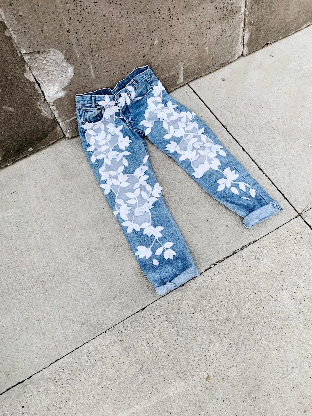 Embroidered Floral Upcycled Jeans