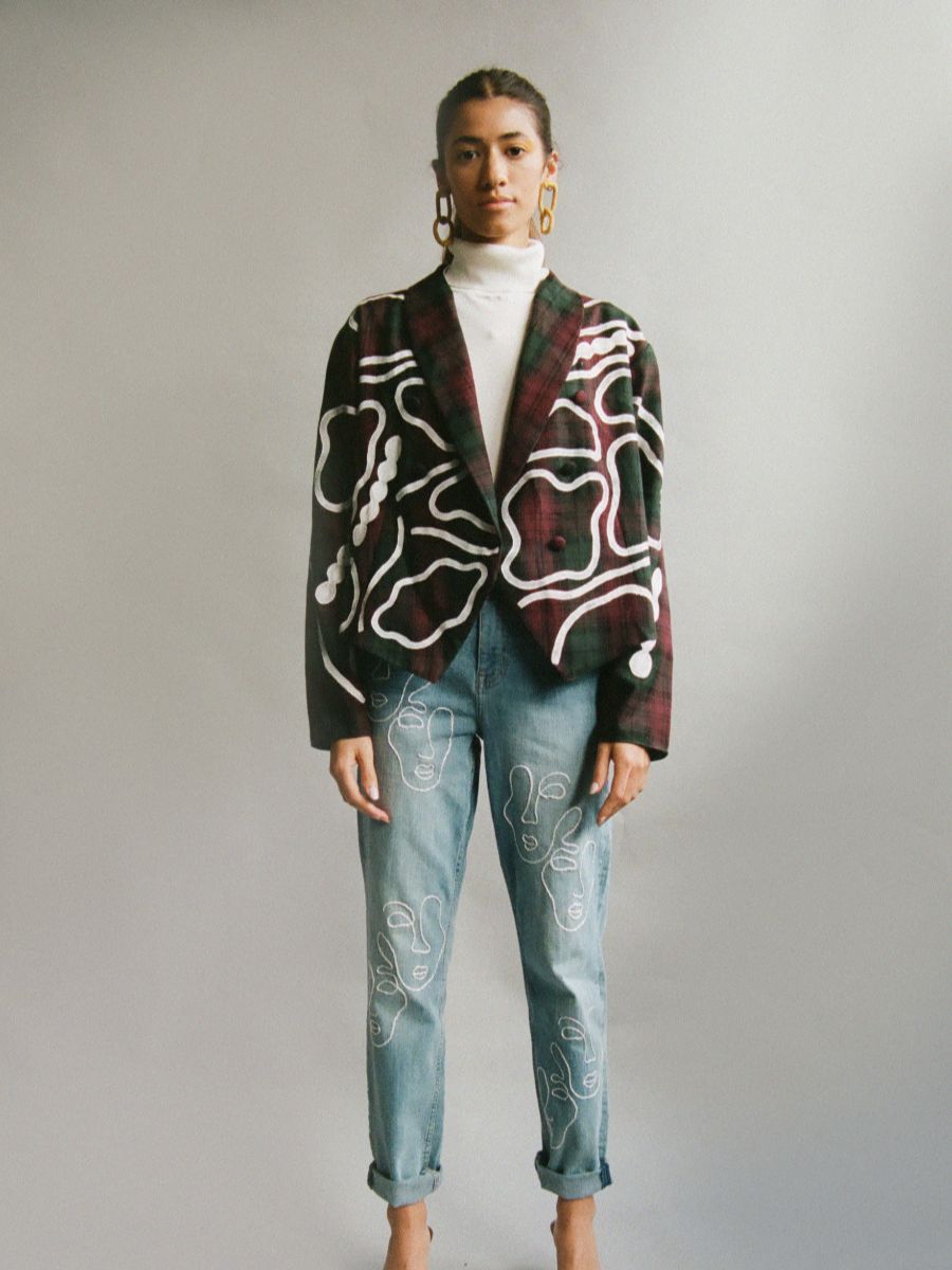 High Waisted Embroidery Jean