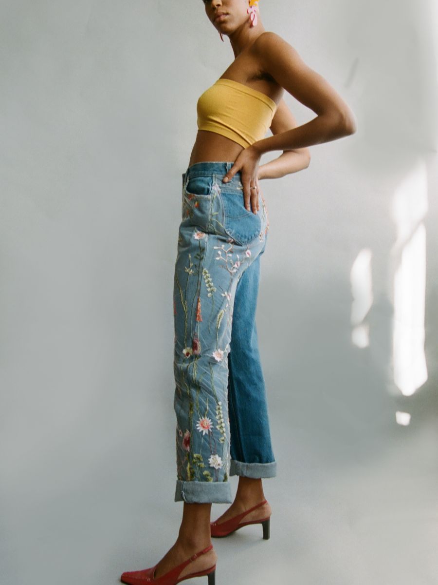 High Waisted Embroidery Jean