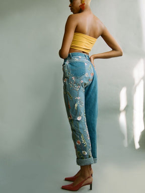 High Waisted Embroidery Jean