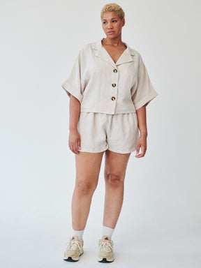 Women's Linen Shirt & Shorts Co-ord Set in Beige | Sustainable | Fanfare