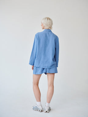 Women's Linen Suit & Shorts Co-ord Set in Blue | Fanfare