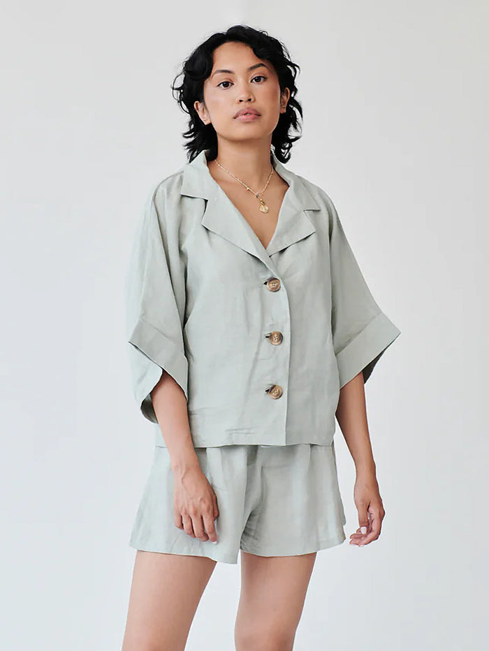 Women's Linen Shirt & Shorts Co-ord Set in Green | Fanfare