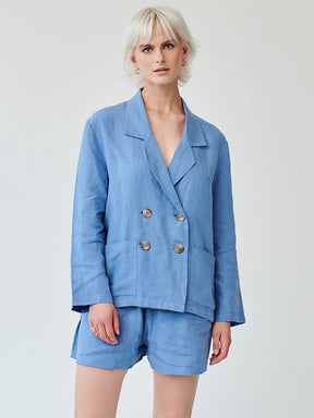 Women's Linen Suit & Shorts Co-ord Set in Blue | Fanfare