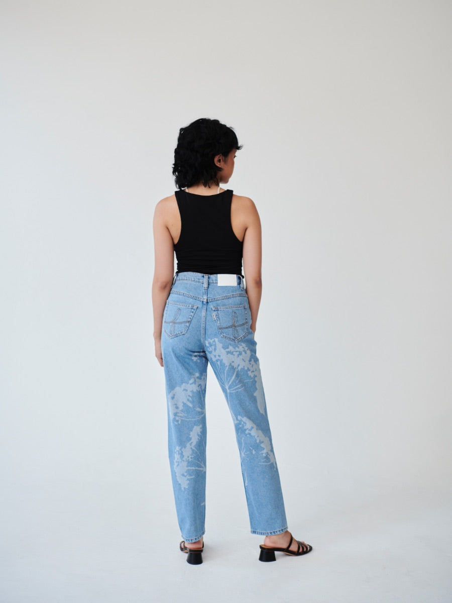 High Waisted Organic & Recycled Laser Dandelion Blue Jeans