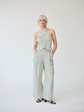 Cropped Waistcoat and High Waisted Wide Leg Trousers made from 100% linen
