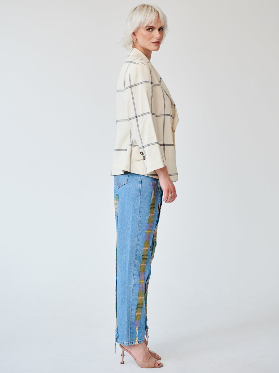 High Waisted Organic & Recycled Stripe Wool Blue Jeans