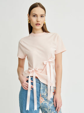 Women's Blush T-Shirt With Bows | Blossom Bow Top | Fanfare