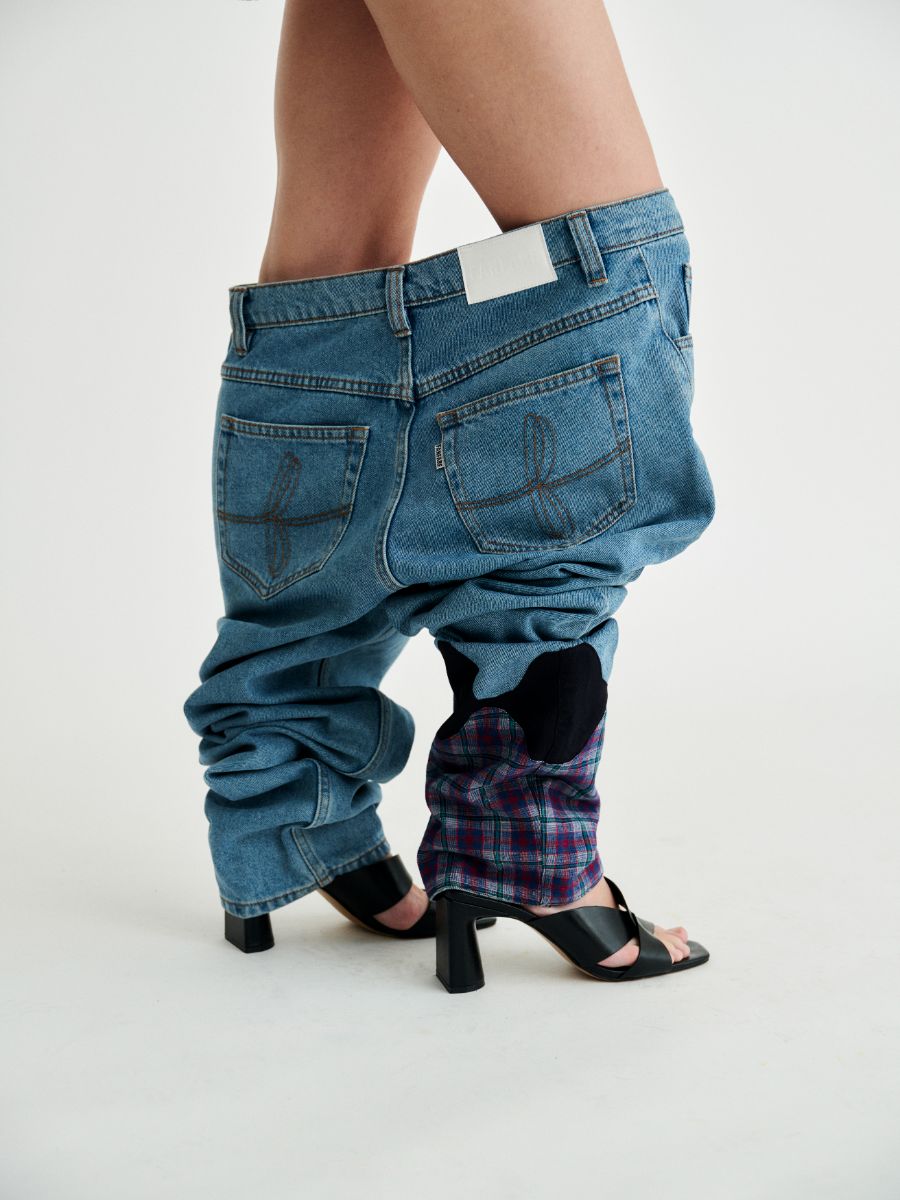Bobby Melt Plaid Patchwork Jeans