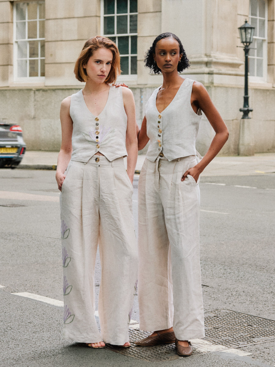 Women's Linen Trousers in Beige Co-ord Set | Celeste | Fanfare