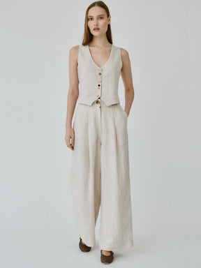 Women's Linen Trousers in Beige Co-ord Set | Celeste | Fanfare