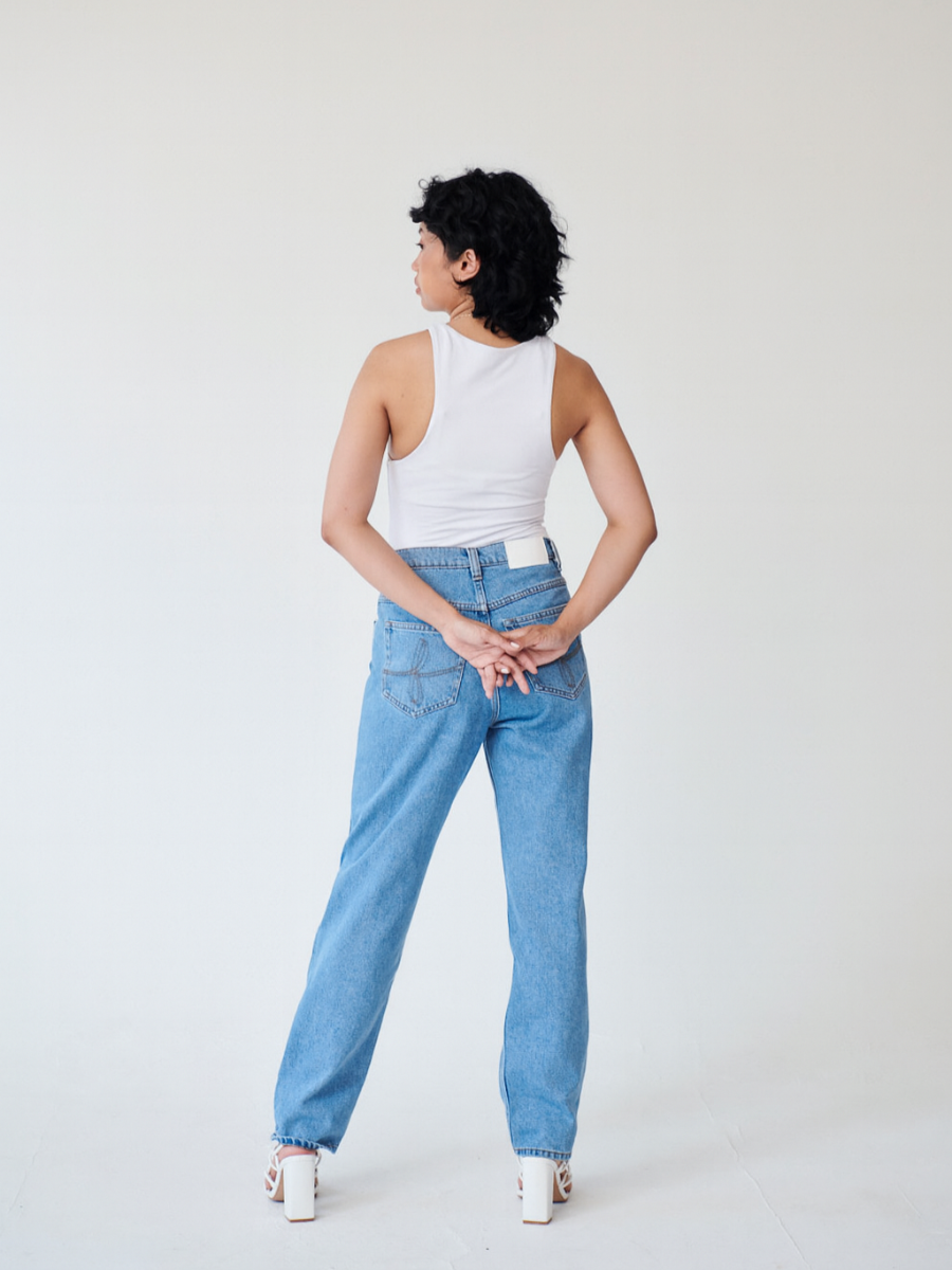 Clover Wool Striped High Waisted Organic Mom Fit Jeans