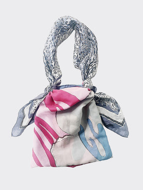 Fanfare Label's new vintage silk bags. Made from upcycled vintage scarves, these bags are patterned & made using knots.