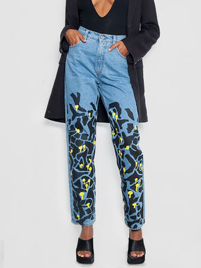 Women's High Waist Jeans | Floral Print | Sustainable | Fanfare