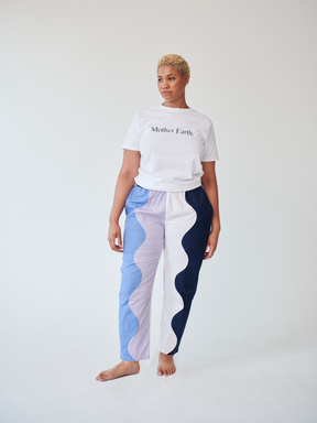Monique Colour Block Swirl Trouser in Navy, White, Lilac and Blue