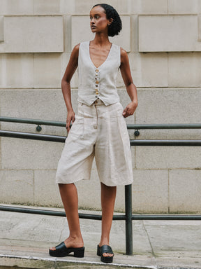 Women's Linen Bermuda Shorts in Beige Co-ord Set | Beau | Fanfare