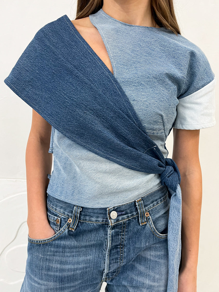 Cia Upcycled Wrap Denim Top