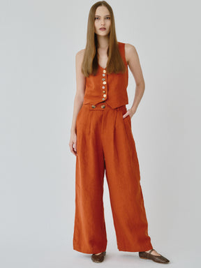 Women's Orange Linen Waistcoat Co-ord Set | Daphne | Fanfare