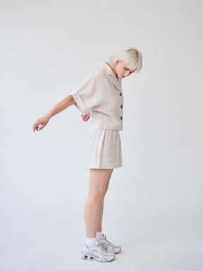 Women's Linen Shirt & Shorts Co-ord Set in Beige | Sustainable | Fanfare