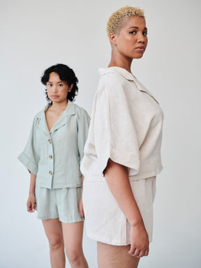 Women's Linen Shirt & Shorts Co-ord Set in Beige | Sustainable | Fanfare