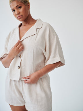 Women's Linen Shirt & Shorts Co-ord Set in Beige | Sustainable | Fanfare