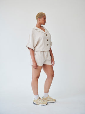 Women's Linen Shirt & Shorts Co-ord Set in Beige | Sustainable | Fanfare