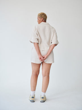 Women's Linen Shirt & Shorts Co-ord Set in Beige | Sustainable | Fanfare