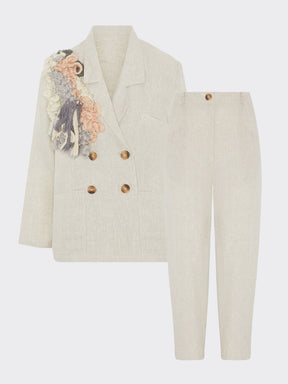 Women's Linen Suit in Beige with Trim | Sustainable | Fanfare