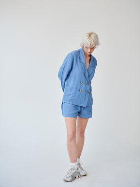 Women's Linen Suit & Shorts Co-ord Set in Blue | Fanfare