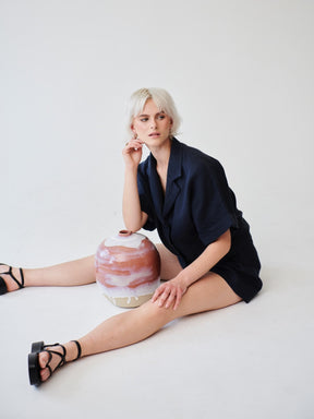 Womens Linen Shirt & Shorts Co-ord Set in Navy | Fanfare
