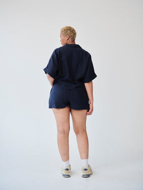 Womens Linen Shirt & Shorts Co-ord Set in Navy | Fanfare