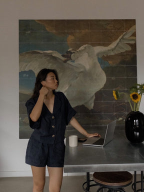 Womens Linen Shirt & Shorts Co-ord Set in Navy | Fanfare