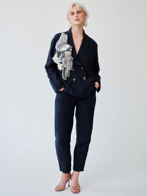 Women's Linen Suit in Navy with Trim | Sustainable | Fanfare