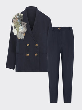 Women's Linen Suit in Navy with Trim | Sustainable | Fanfare