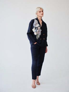 Women's Linen Suit in Navy with Trim | Sustainable | Fanfare